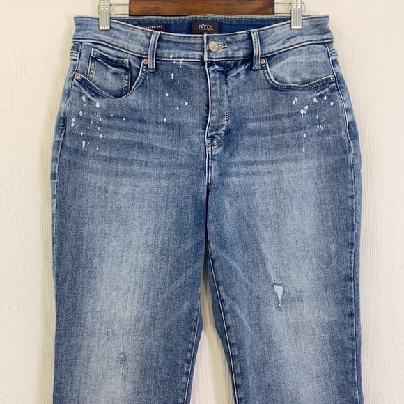 NYDJ - Marilyn Straight Light Distressed Paint Splattered Jeans Size 12 - Picture 3 of 15